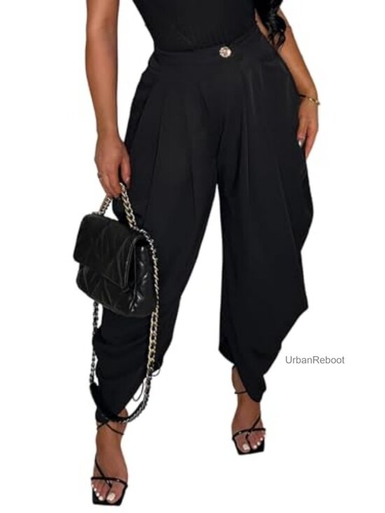 Pants - High Waisted Wide Leg Pleated Dress Pants Business Casual Slacks
